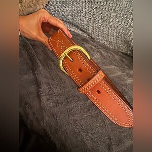 Elegant Tan Leather Belt Bag with Gold Buckle